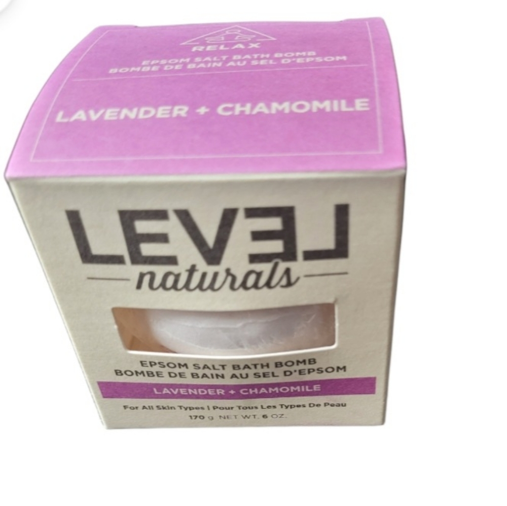 Level Naturals Epsom Salt Bath Bomb, Lavender & Chamomile